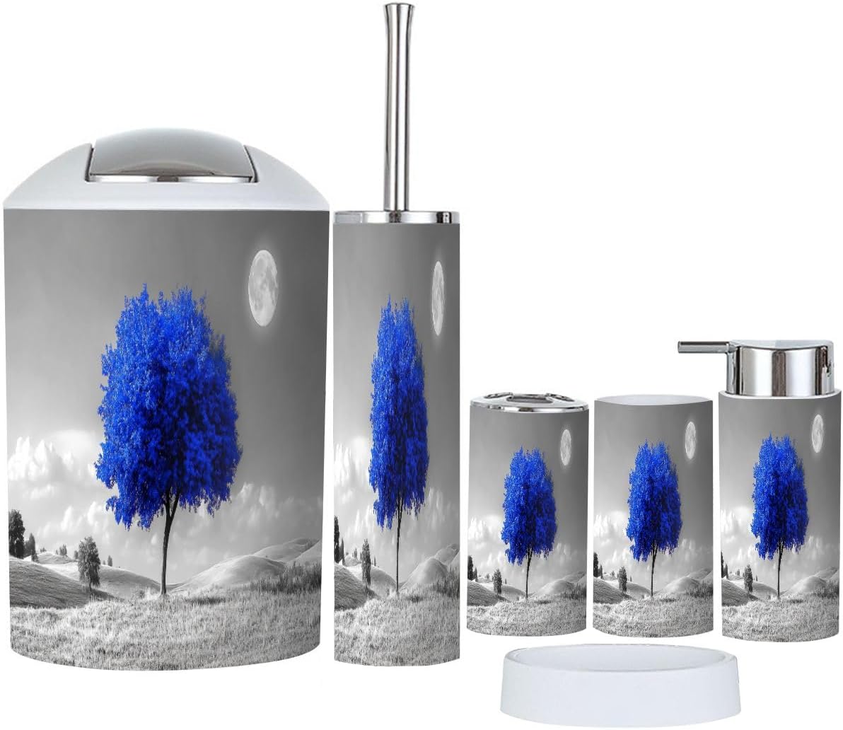 Boho Bathroom Accessory Set 6 Piece Black White