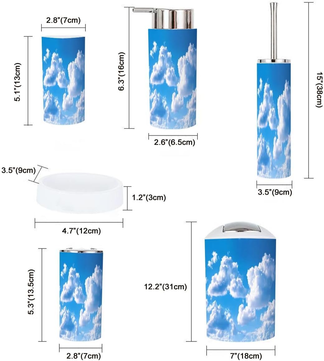 Boho Bathroom Accessory Set 6 Piece Clouds Blue Sky