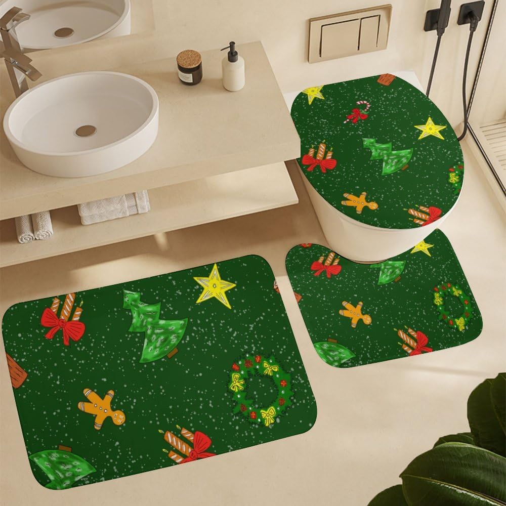 Kuizee Christmas Shower Curtain Set with 4 Bath Rugs