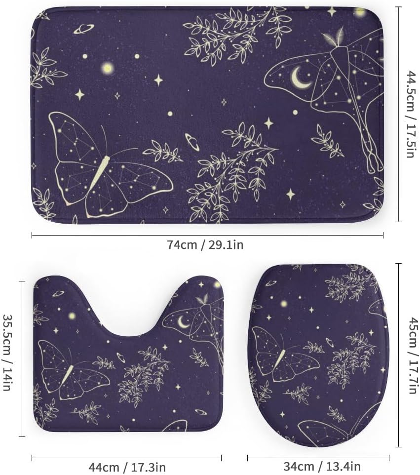 Kuizee 4 Piece Starry Sky Shower Curtain Set with Non-Slip Bath Mats