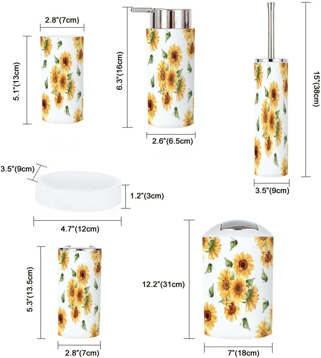 6 Piece Bathroom Decor Set with Sunflower Yellow Design