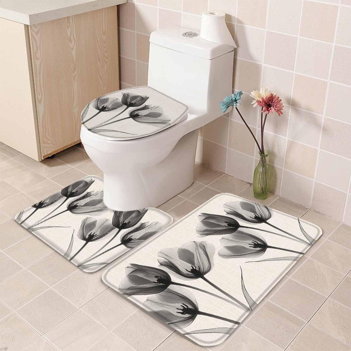 Wotrend Tulip 3 Piece Bath Rug Set Black