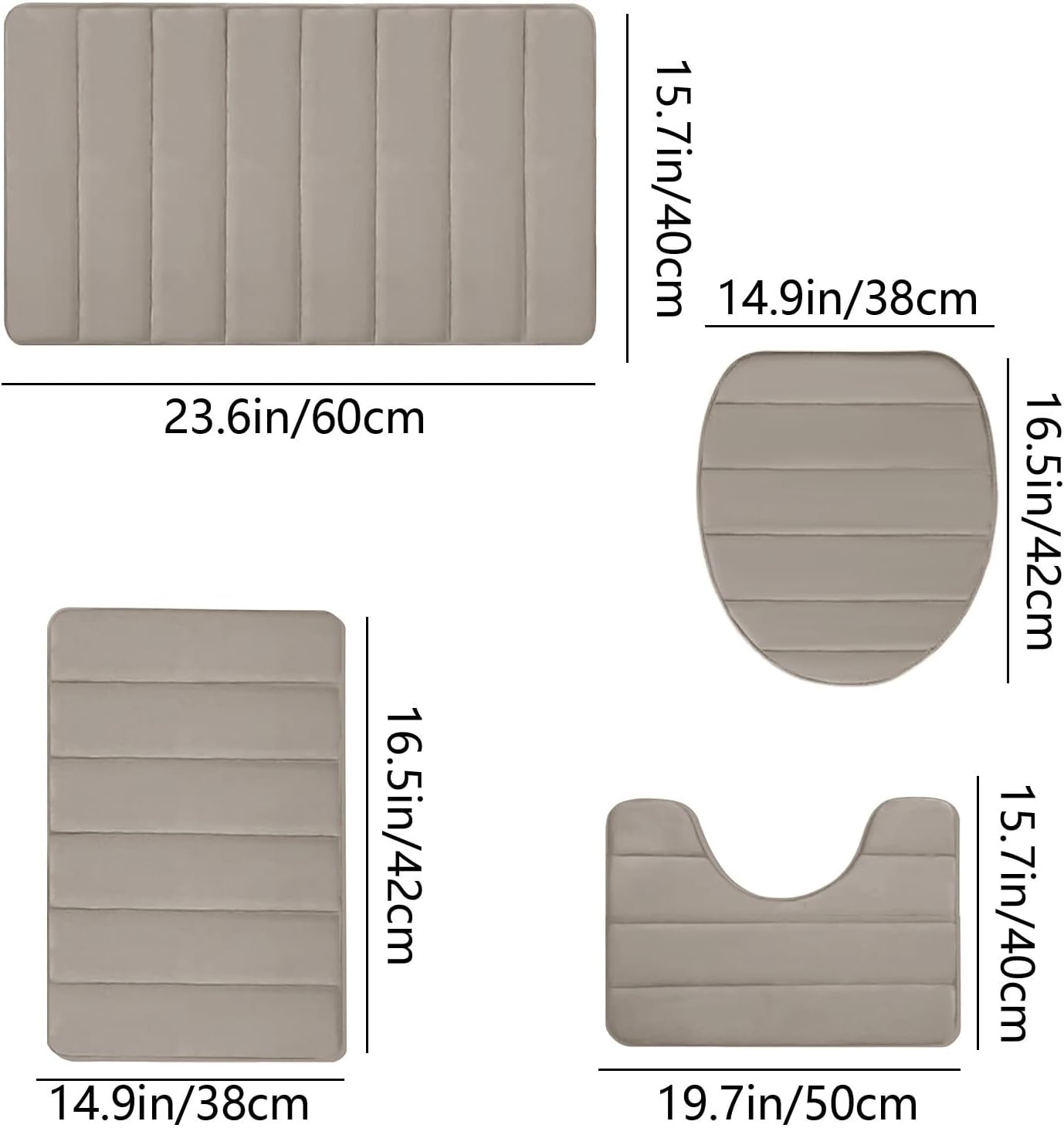 4PCS Bath Rug Memory Foam Mat Set Non-Slip