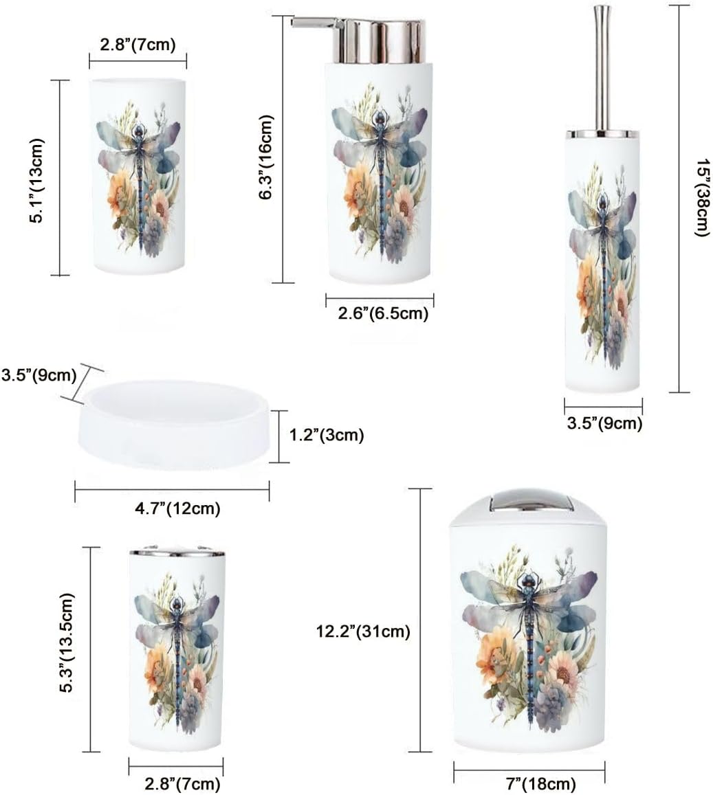6 Piece Watercolor Dragonfly Bathroom Accessory Set