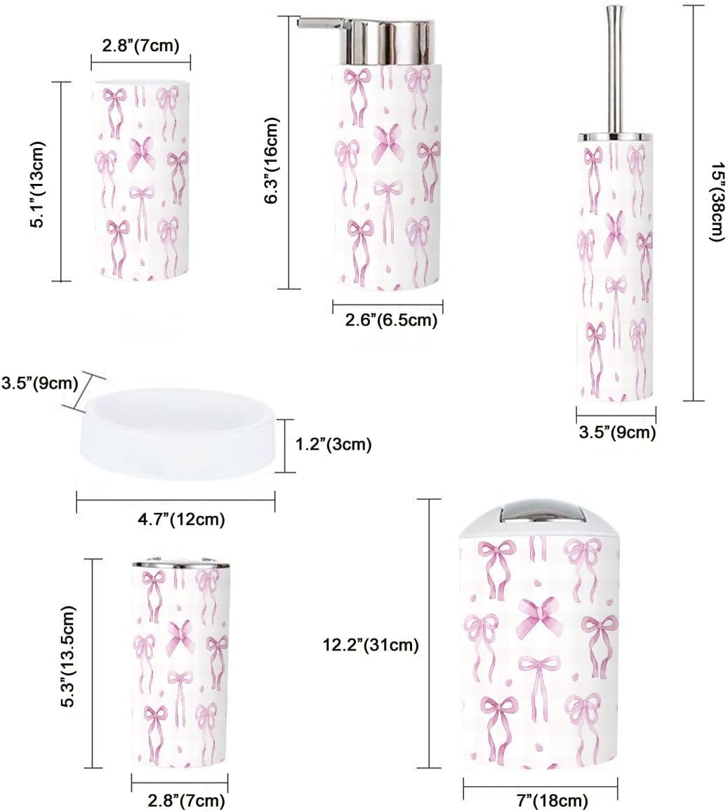 6 Piece Pink Coquette Bathroom Accessory Set