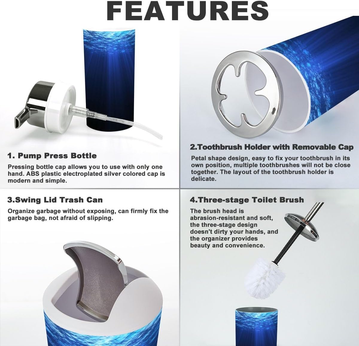 6 Piece Bathroom Accessory Set Deep Blue Sea