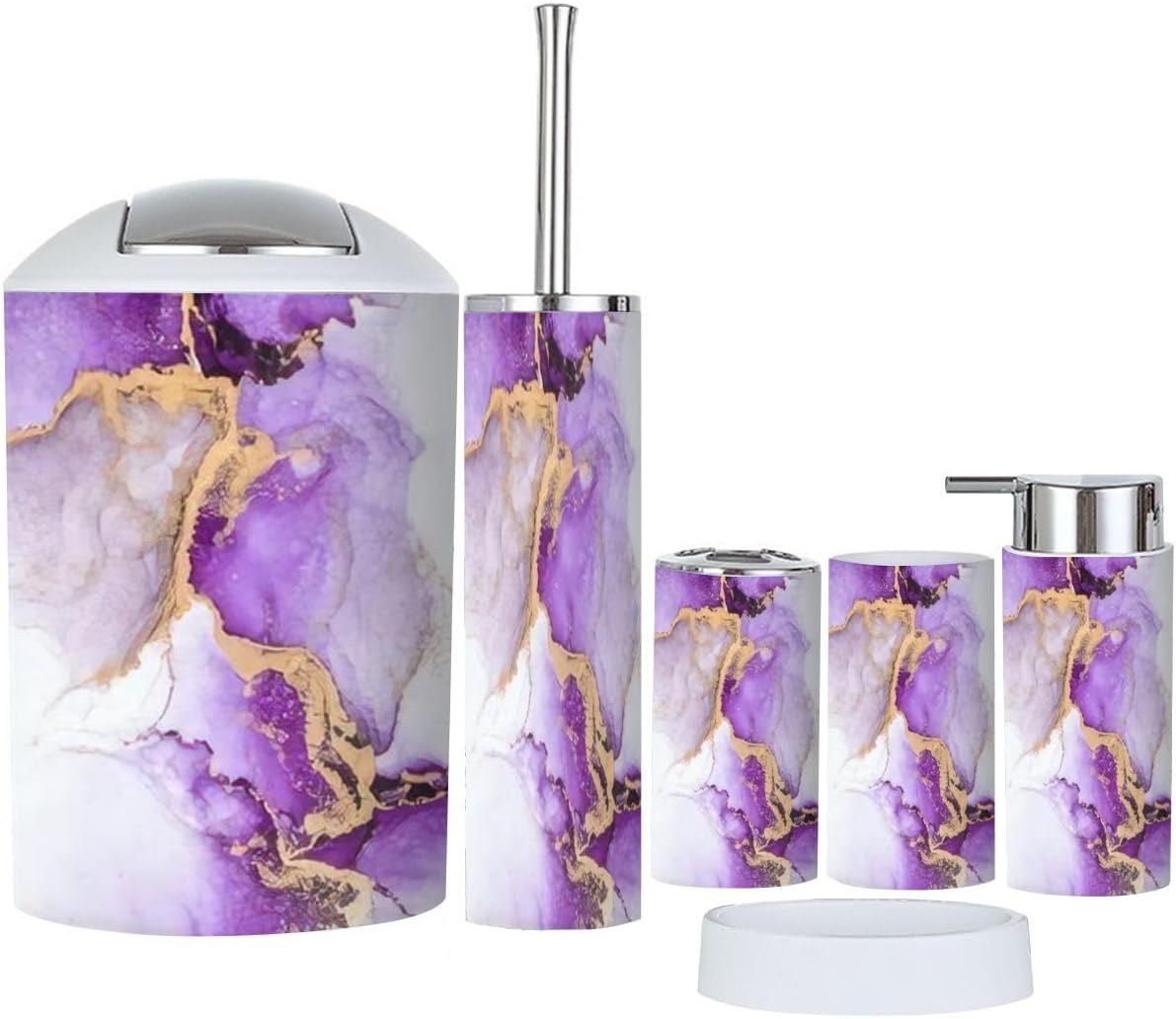6 Piece Purple Gold Marble Bathroom Accessories Set
