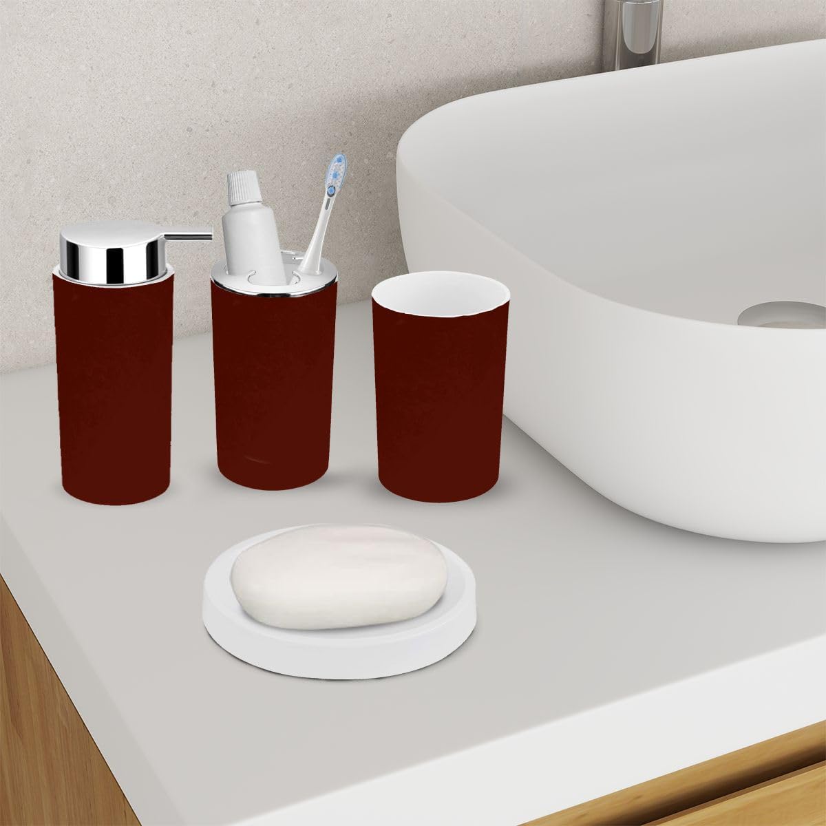 Bathroom Accessory Set 6 Piece Shiny Toothbrush Holder with Marble Design