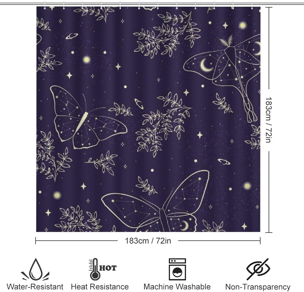 Kuizee 4 Piece Starry Sky Shower Curtain Set with Non-Slip Bath Mats