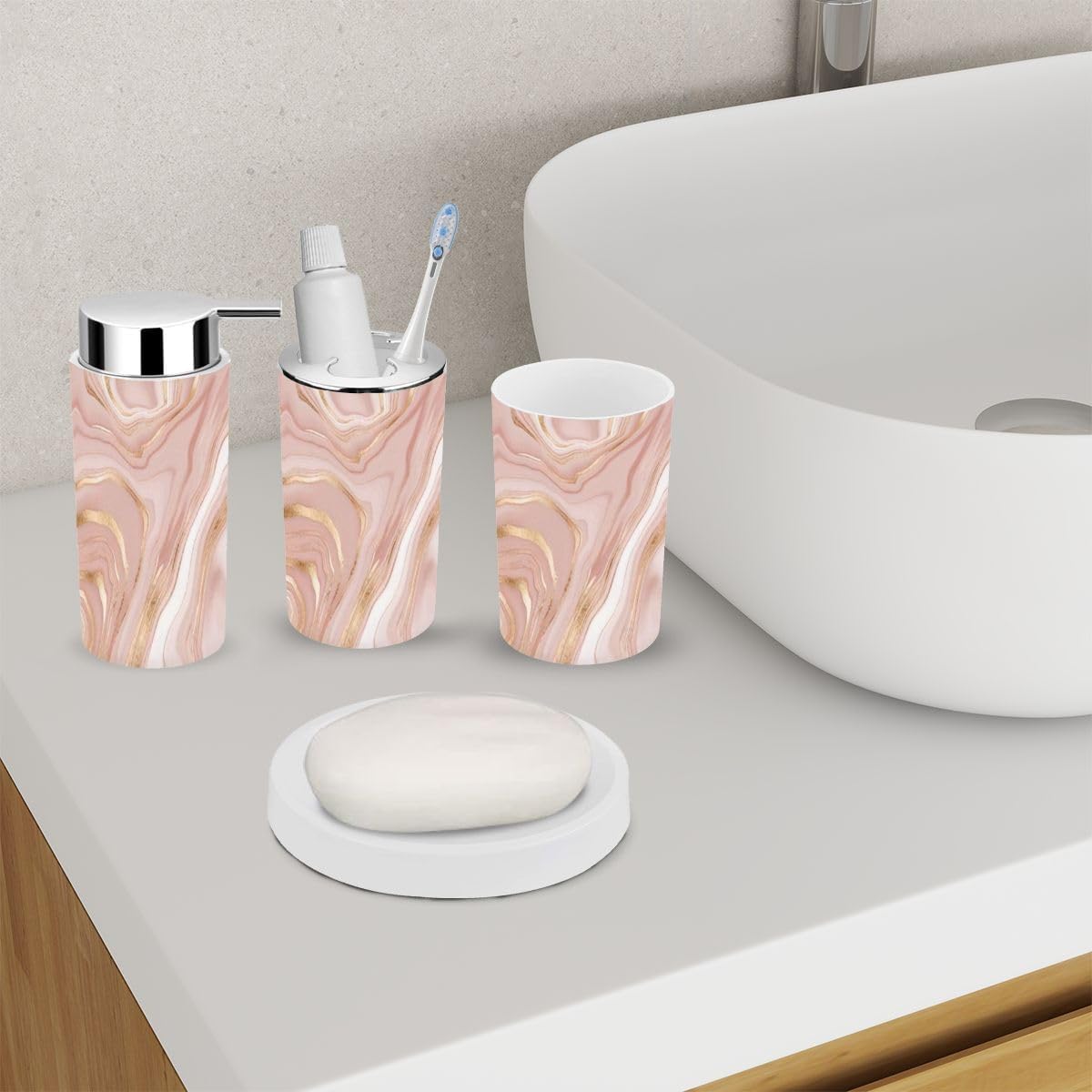 6 Piece Bathroom Accessory Set with Gold Splash Texture