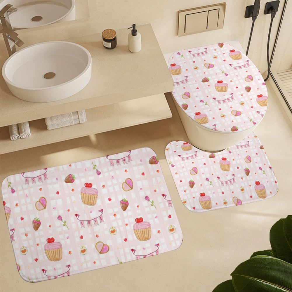 Kuizee 4 Piece Shower Curtain Set with Rugs Soft Pink Bathroom Accessories