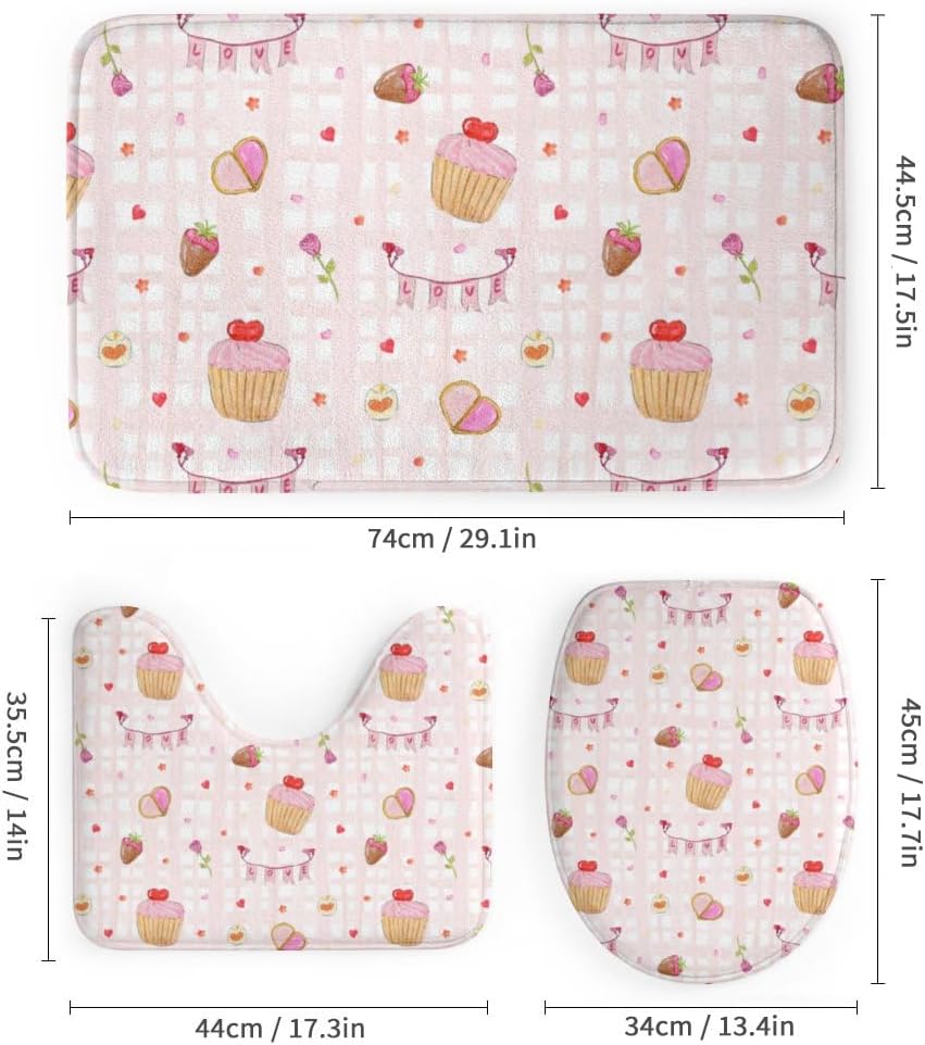 Kuizee 4 Piece Shower Curtain Set with Rugs Soft Pink Bathroom Accessories