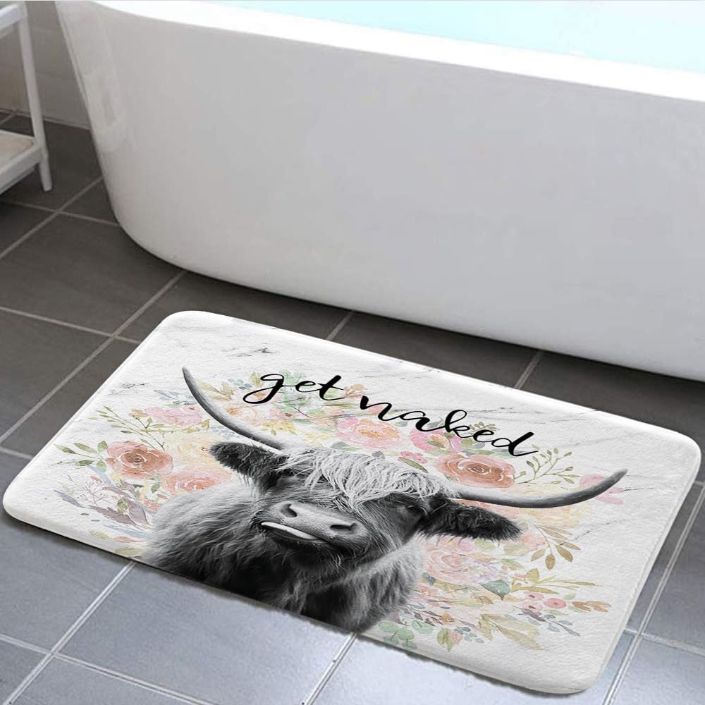 JAWO Get Naked Bull Rug 16x24 Non-Slip Farmhouse Bath Mat