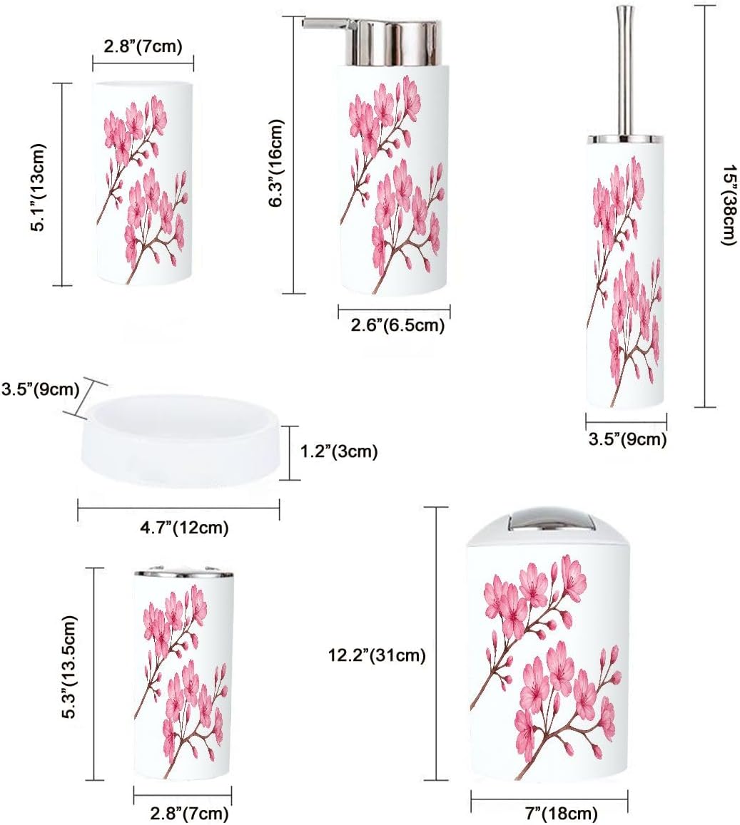 Boho Cherry Blossom Bathroom Accessory Set 6 Piece 1