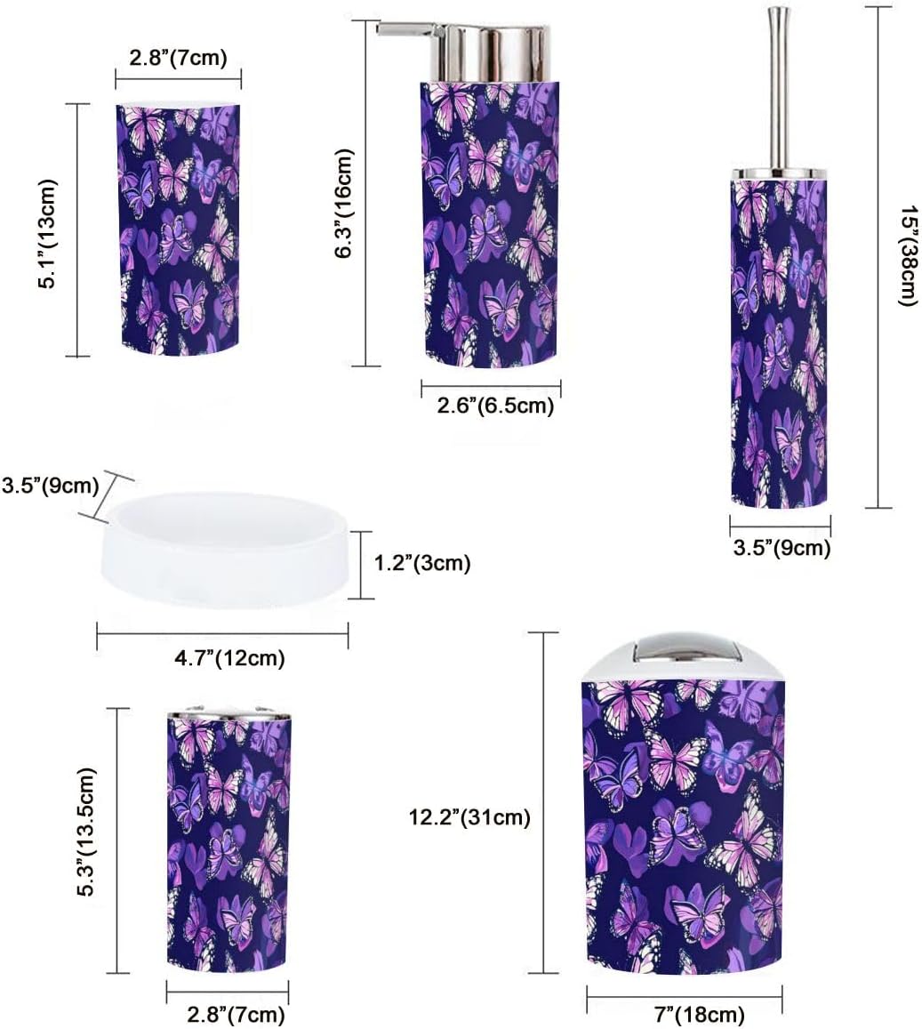 6 Piece Purple Butterfly Bathroom Accessory Set 1
