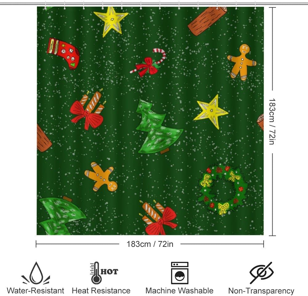 Kuizee Christmas Shower Curtain Set with 4 Bath Rugs
