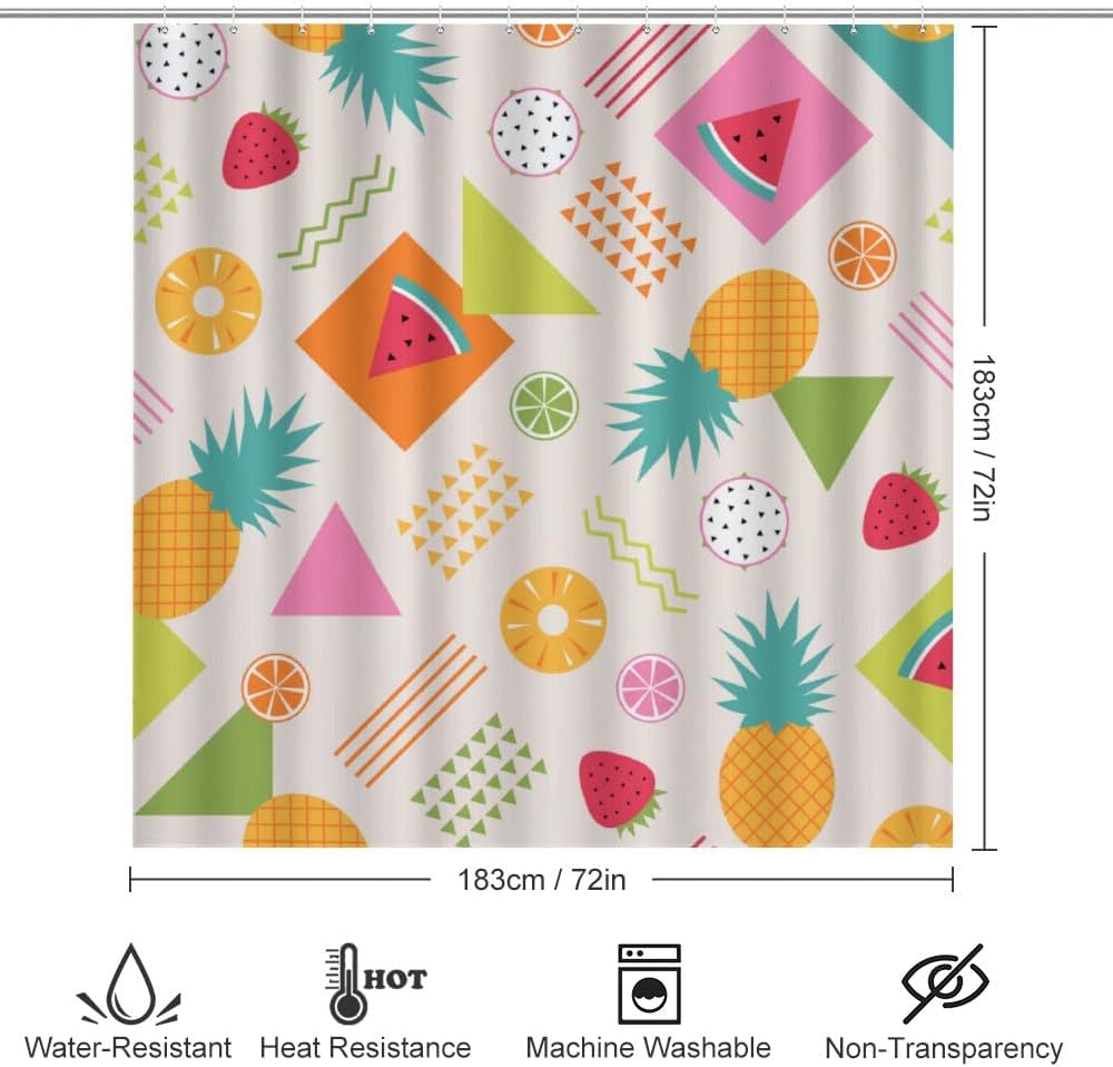 Kuizee Tropical Fruit Shower Curtain Set with 4 Rugs