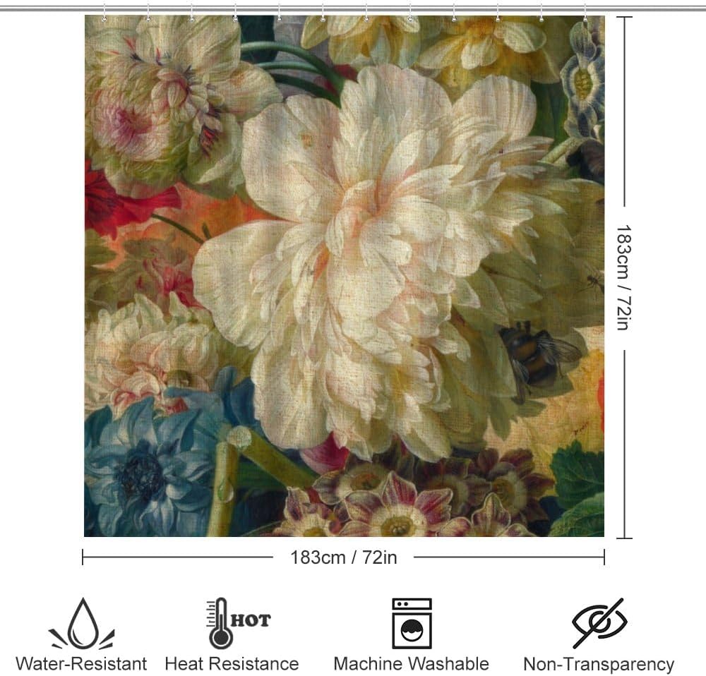 Kuizee 4-Piece Floral Shower Curtain Set with Rugs