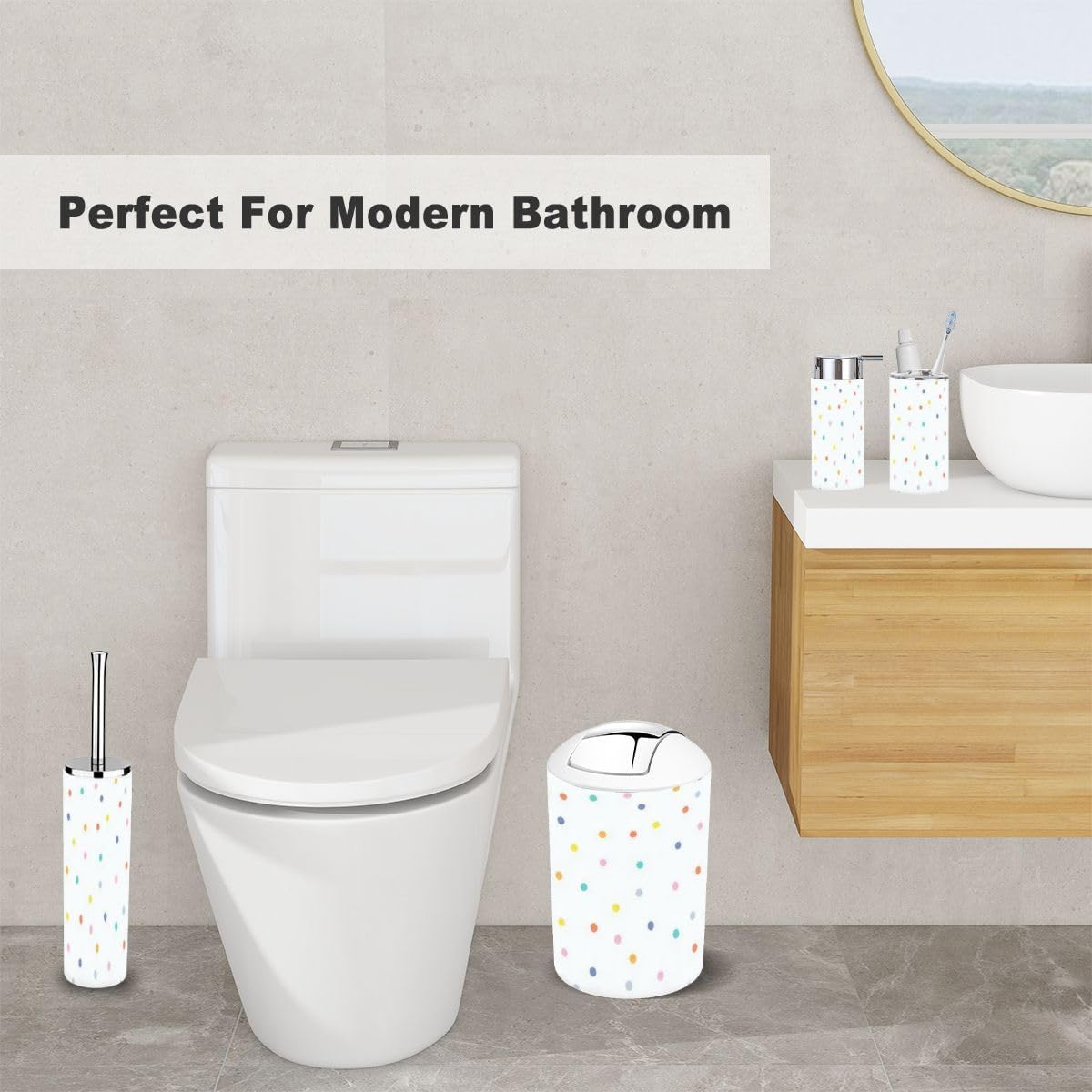 Rainbow Polka Dot Bathroom Accessory Set 6 Piece