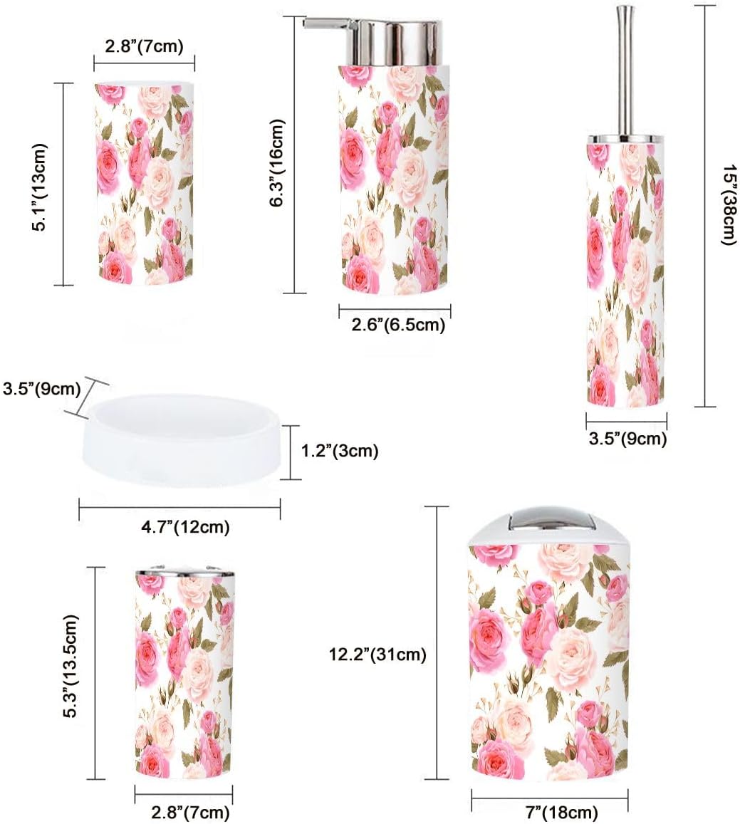 6 Piece Bathroom Accessory Set with English Roses Design 1
