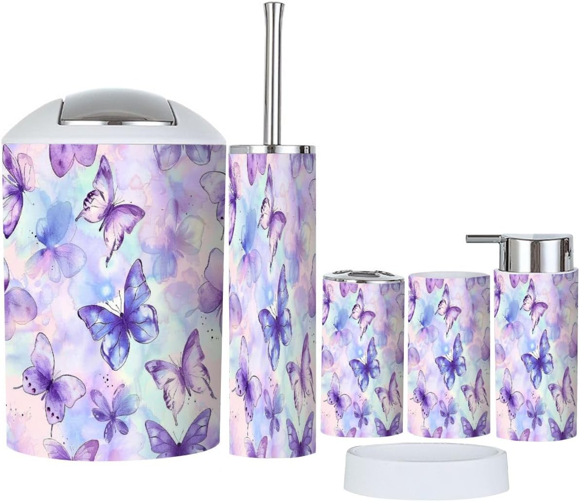 6 Piece Bathroom Accessory Set Colorful Butterflies