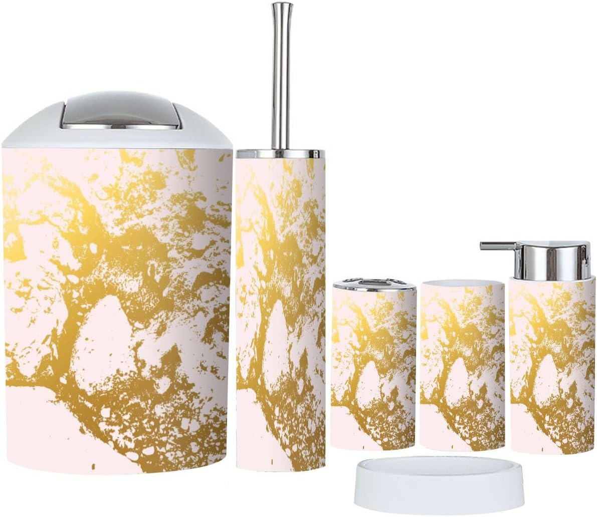 Boho Golden Marble Bathroom Accessory Set 6 Piece