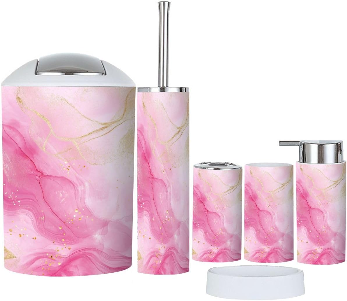 Boho Rose Pink Bathroom Accessories Set 6 Piece