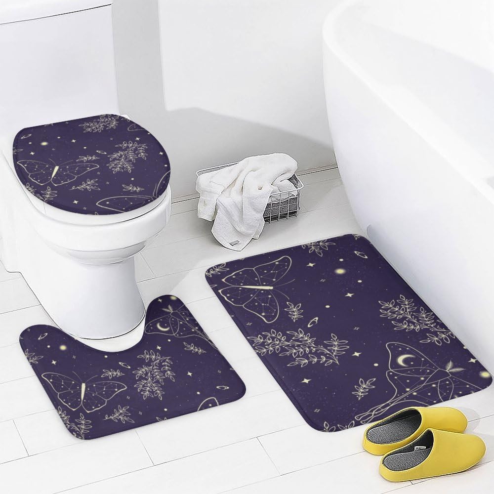 Kuizee 4 Piece Starry Sky Shower Curtain Set with Non-Slip Bath Mats