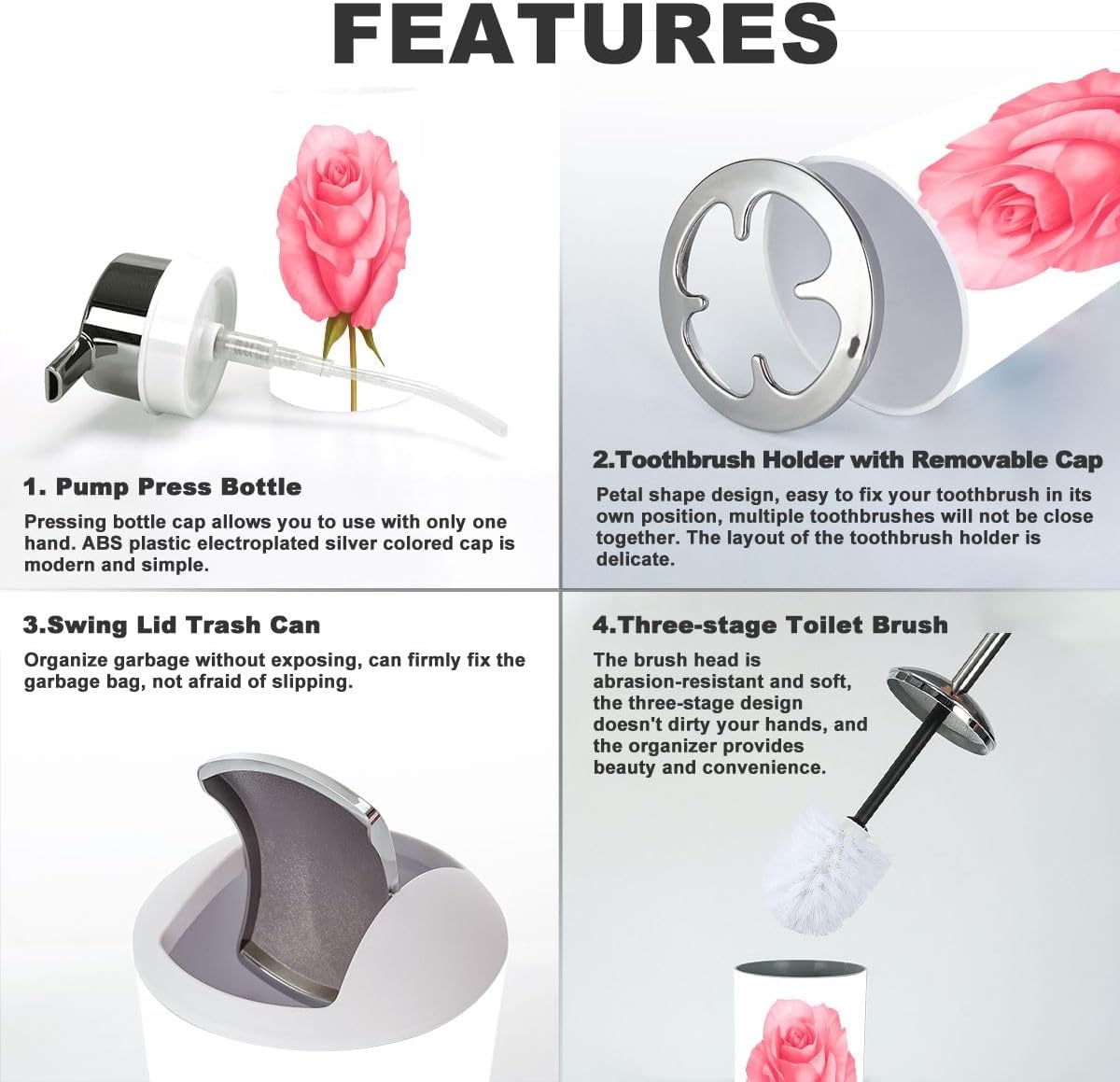 6 Piece Rose Pink Bathroom Accessory Set 1