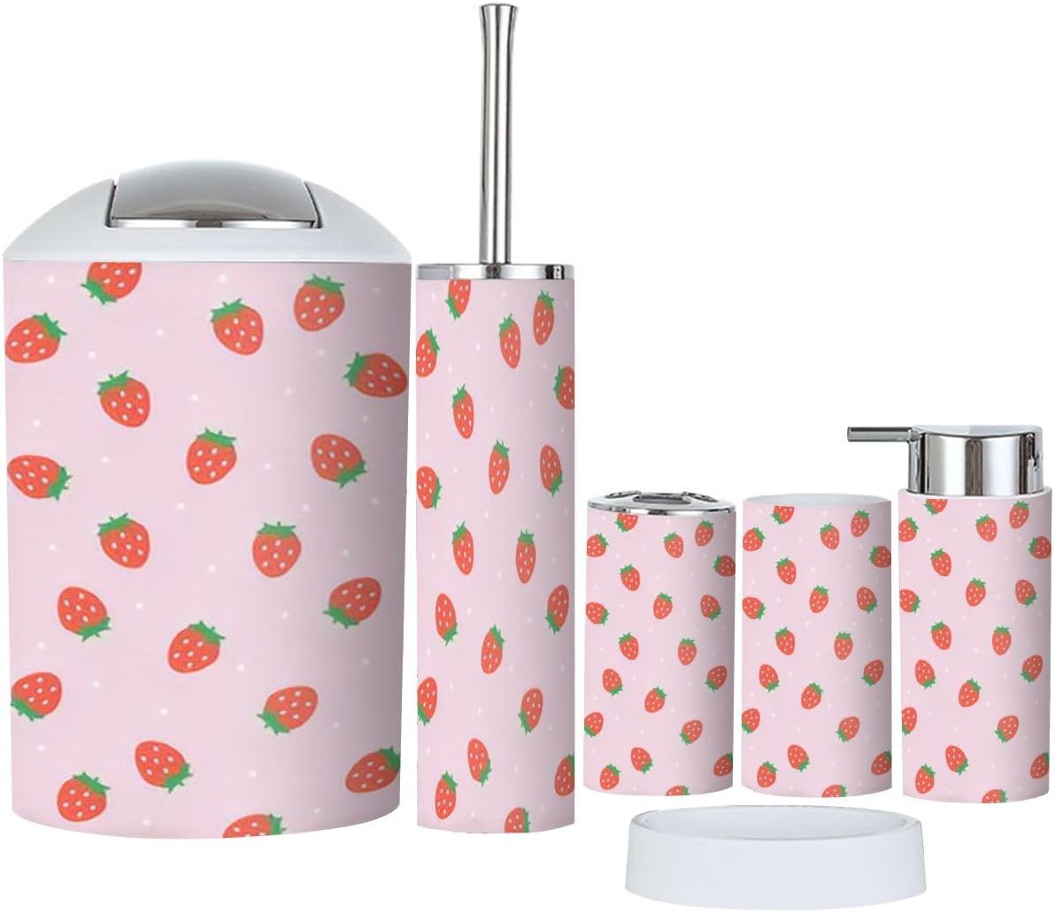 Strawberry Polka Red Bathroom Accessory Set - 6 Piece 1