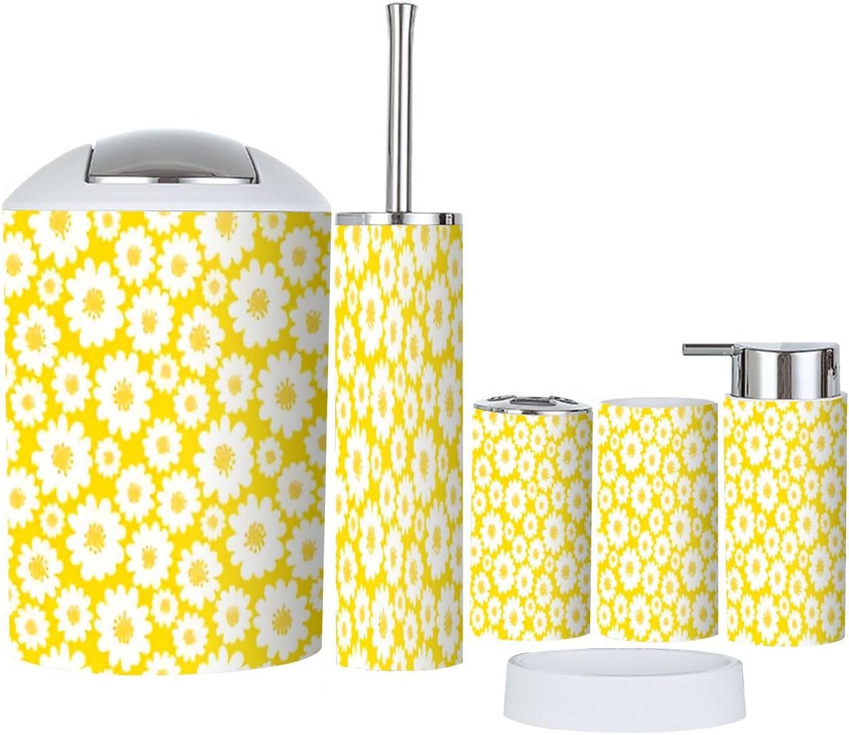 6 Piece White Daisies Bathroom Accessories Set