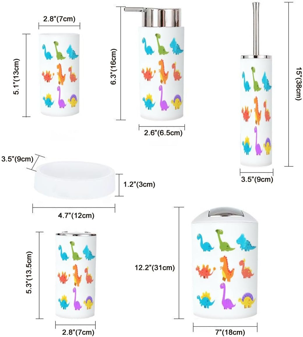 Colorful Dinosaur Bathroom Accessories Set 6 Piece