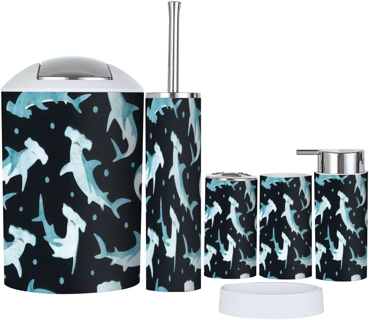 6 Piece Bathroom Accessory Set with Shark Pattern