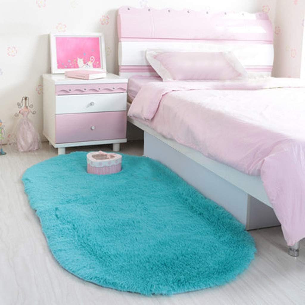 Soft Bedroom Area Rug Oval Memory Foam Bath Floor Mat Blue