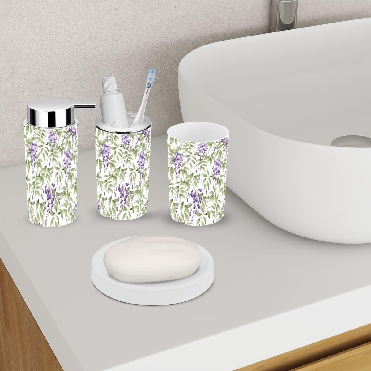 6 Piece Purple Wisteria Bathroom Accessory Set 1