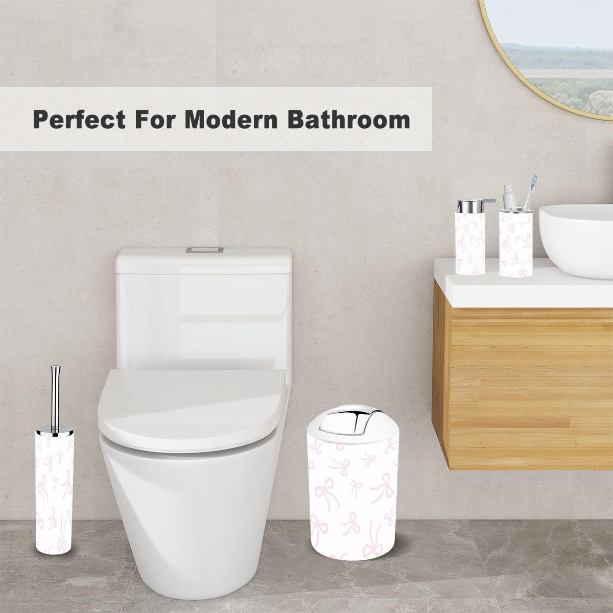 6 Piece Pink Bathroom Accessory Set