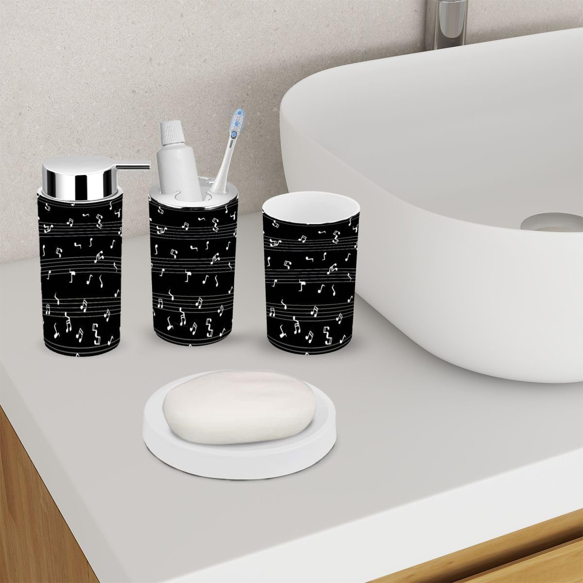6 Piece Musical Notes Bathroom Accessory Set
