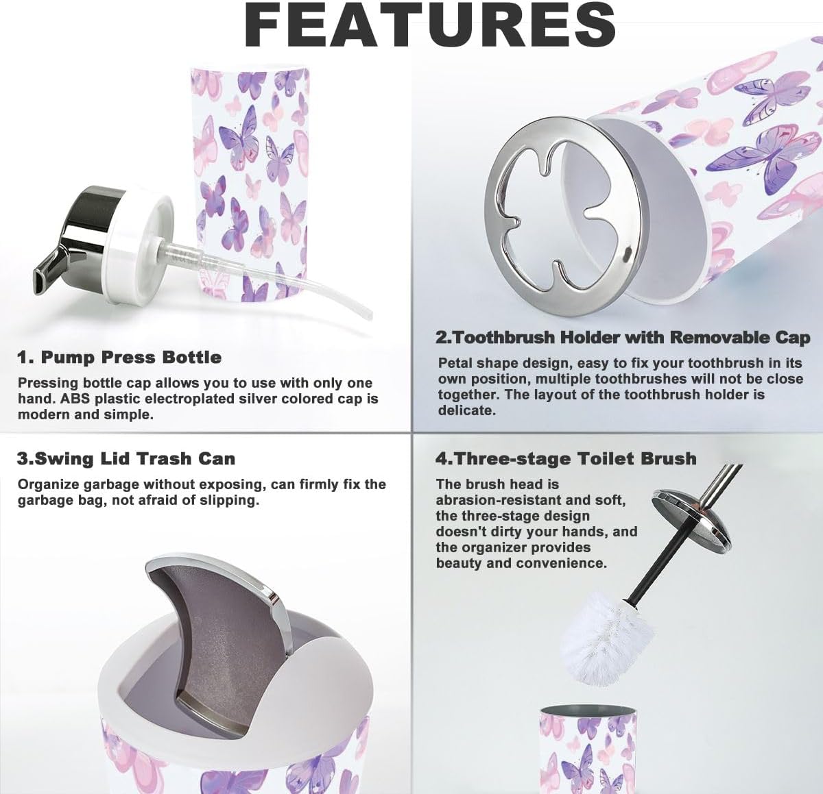 6 Piece Pastel Pink Bathroom Accessories Set