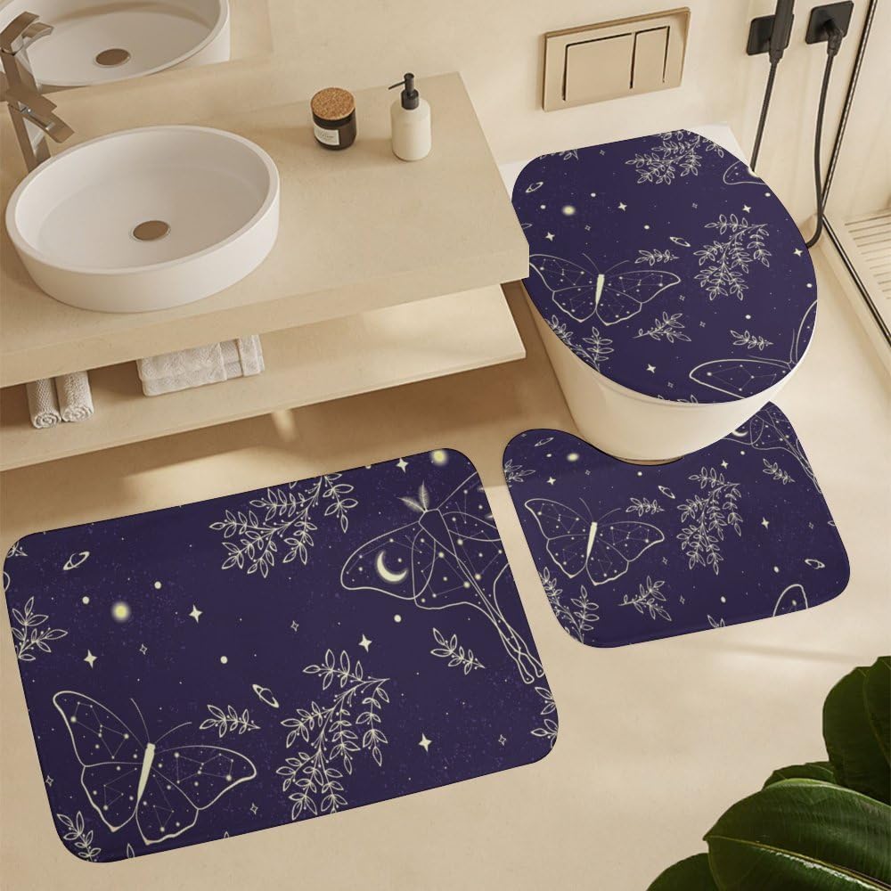 Kuizee 4 Piece Starry Sky Shower Curtain Set with Non-Slip Bath Mats