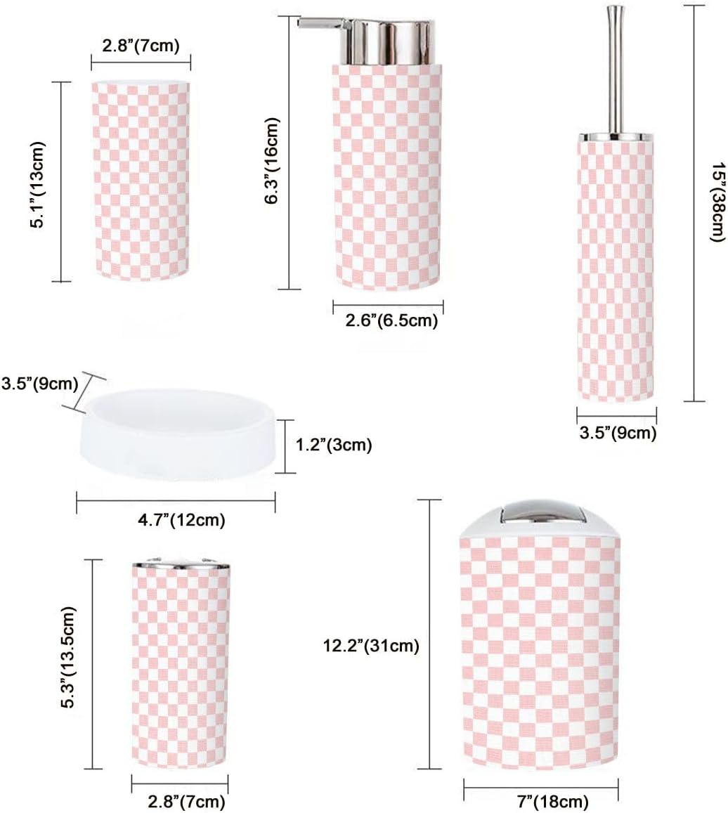 Boho Pink Checkerboard Bathroom Accessory Set 6 Piece