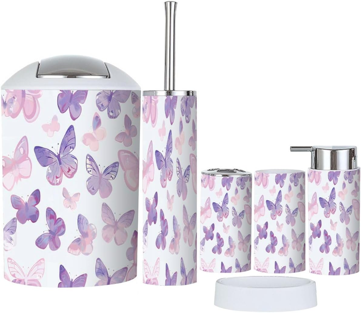 6 Piece Pastel Pink Bathroom Accessories Set