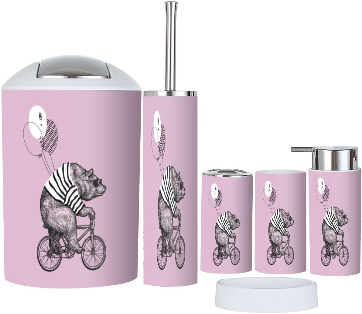 6 Piece Cute Bear Bathroom Accessory Set 1