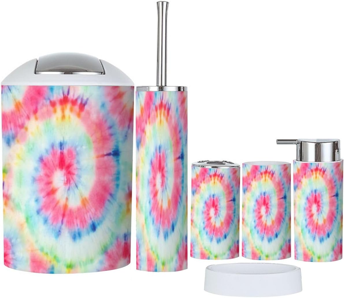 6 Piece Bathroom Accessory Set with Bright Striped Design