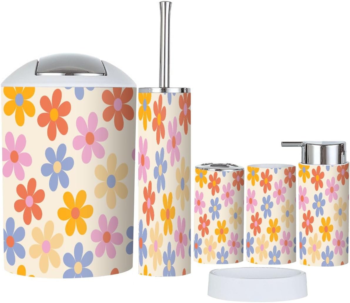 Retro Floral Bathroom Accessory Set 6 Piece 1