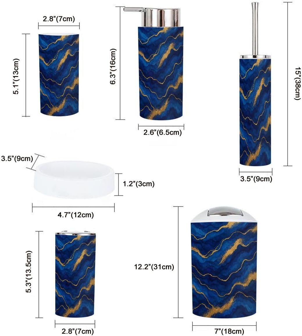Boho Blue Marble Bathroom Accessory Set 6 Piece