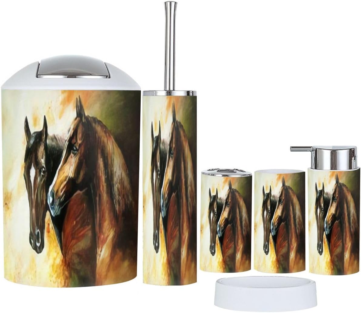 6 Piece Bathroom Accessory Set with Horses Design