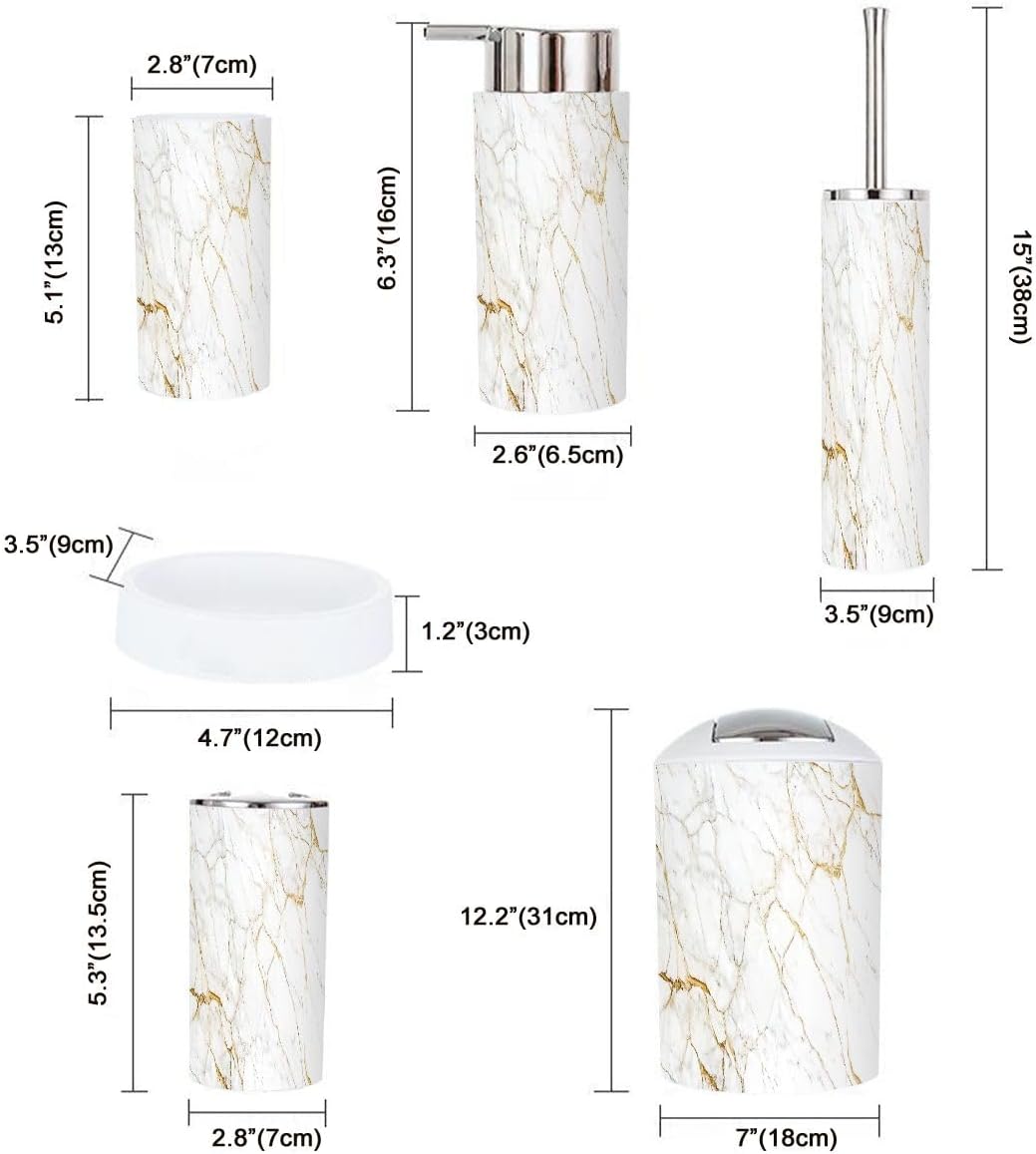 Boho Bathroom Accessory Set 6 Piece White Marble Style
