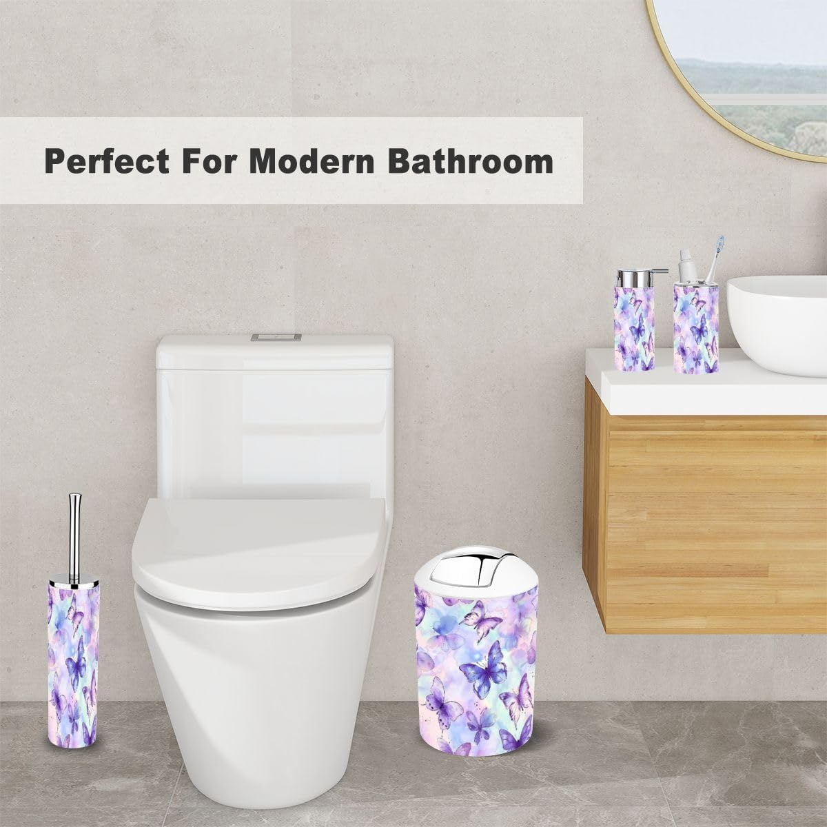6 Piece Bathroom Accessory Set Colorful Butterflies