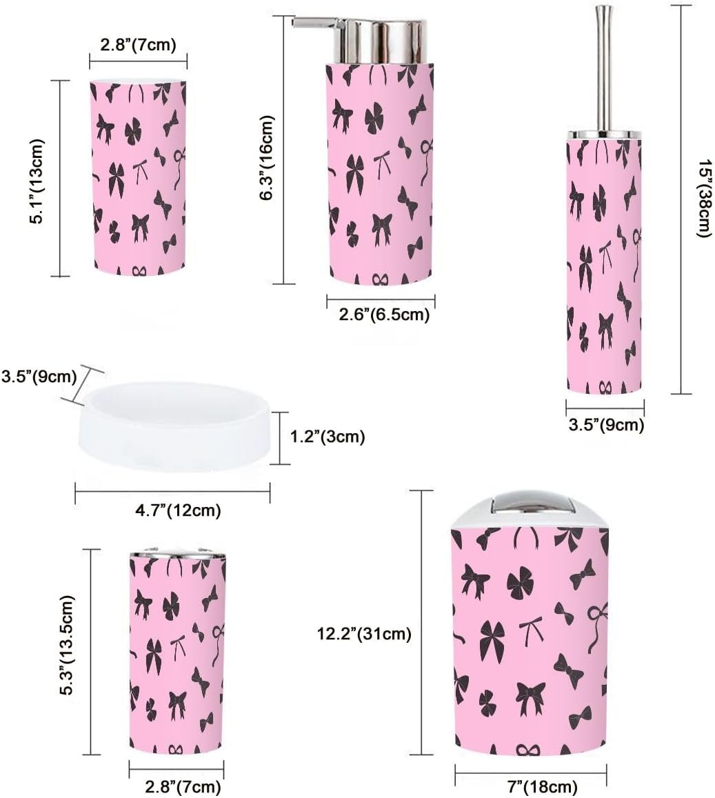 6 Piece Bathroom Accessory Set with Black and Pink Design