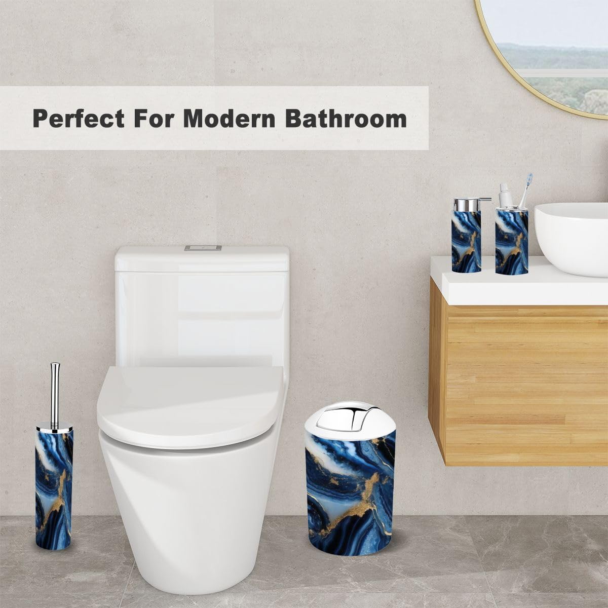 Navy Blue Marble Bathroom Accessory Set 6 Piece